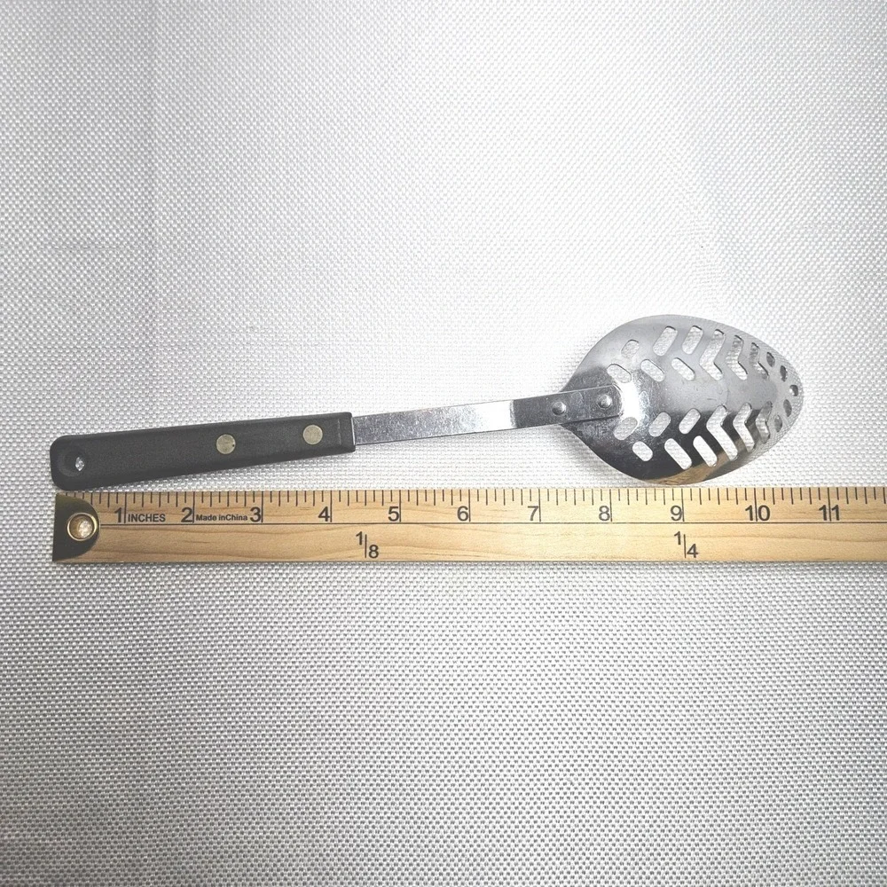 Ekco‎ Forge Slotted Spoon Stainless Steel USA Vintage Black Handle